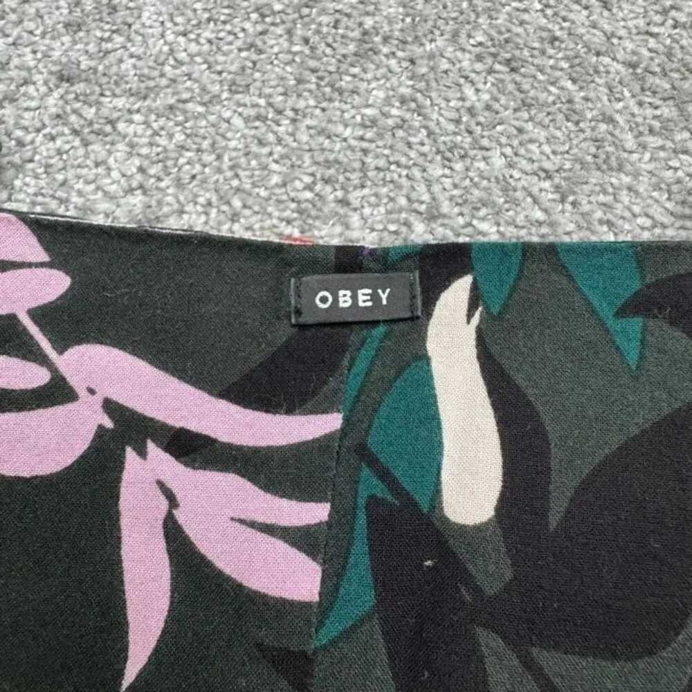 Obey Worldwide Botanical Leaf Print Mini Dress Womens Medium Multi Floral Boho